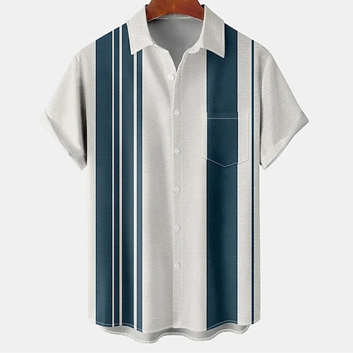 

Men's Shirt Striped Graphic Prints Turndown Blue 3D Print Outdoor Street Short Sleeves Button-Down Print Clothing Apparel Tropical Designer Casual Hawaiian