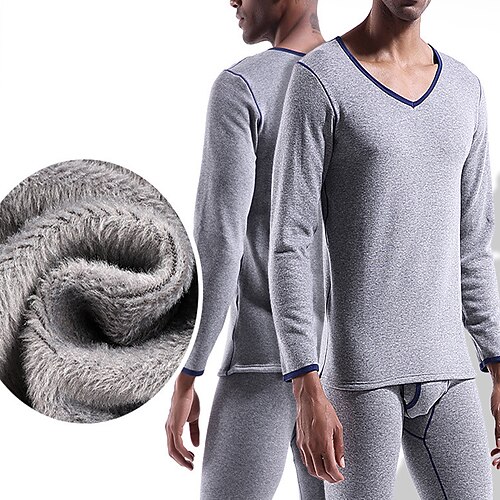 

Men's Thermal Underwear Sleepwear Thermal Set Pure Color Basic Fashion Comfort Home Spandex Warm V Wire Long Sleeve Pant Elastic Waist Winter Fall Black Royal Blue