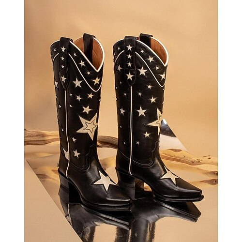 

2022 europe and the united states 43 large size stitching five-star thick heel medium heel sleeve high leather boots western cowboy boots women's boots x466