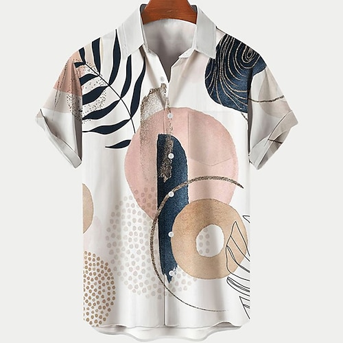 

Men's Shirt Graphic Prints Geometry Leaves Turndown White 3D Print Outdoor Street Short Sleeves Button-Down Print Clothing Apparel Tropical Designer Casual Hawaiian