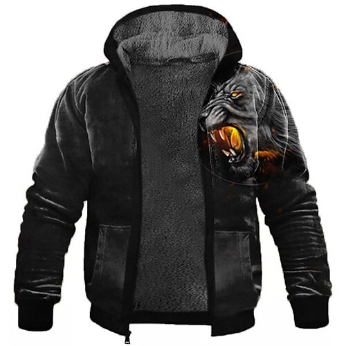 

Men's Full Zip Hoodie Jacket Black Hooded Animal Graphic Prints Zipper Print Sports Outdoor Daily Sports 3D Print Fleece Streetwear Designer Casual Winter Clothing Apparel Hoodies Sweatshirts
