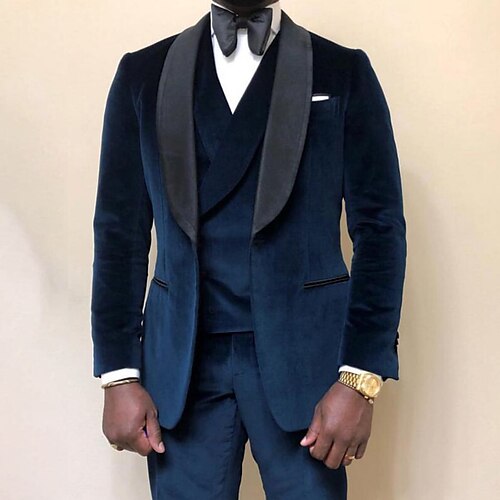 

Navy Blue Solid Color Velvet Men's Tuxedos 3 Piece