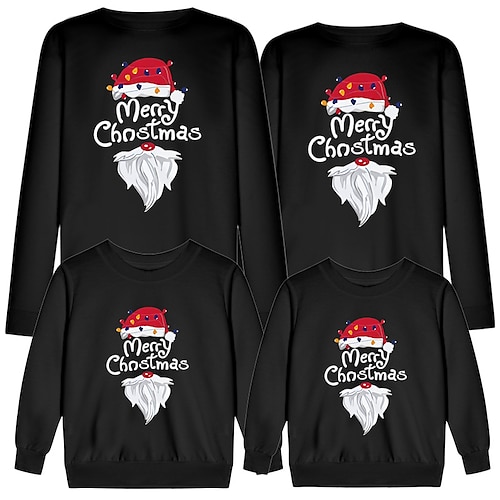 

Family Christmas Sweatshirt Letter Hat Casual Black Long Sleeve Daily Matching Outfits