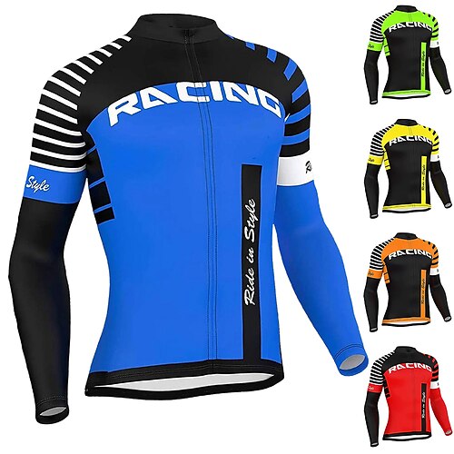 

21Grams Men's Cycling Jersey Long Sleeve Bike Jersey Top with 3 Rear Pockets Mountain Bike MTB Road Bike Cycling Breathable Quick Dry Moisture Wicking Reflective Strips Yellow Red Blue Spandex Sports