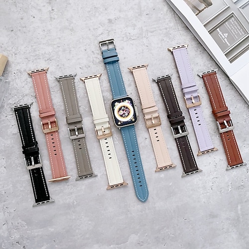 

1PC Smart Watch Band Compatible with Apple iWatch Series 8/7/6/5/4/3/2/1 / SE Leather Loop for iWatch Smartwatch Strap Wristband Genuine Leather Adjustable Elastic Stainless Steel Buckle