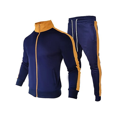 

Men's Tracksuit Sweatsuit 2 Piece Full Zip Street Long Sleeve Thermal Warm Breathable Soft Gym Workout Running Jogging Sportswear Activewear Color Block Navy blue long sleeve Navywhite Red