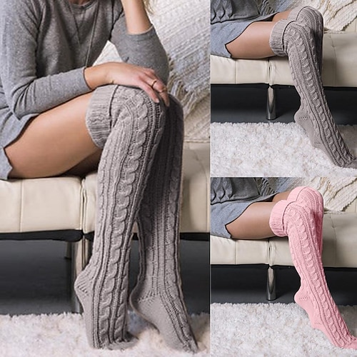 

Women's Stockings Thigh-High Crimping Socks Tights Thermal Warm Stretchy Knitting Fashion Casual Daily Pink Grey One-Size