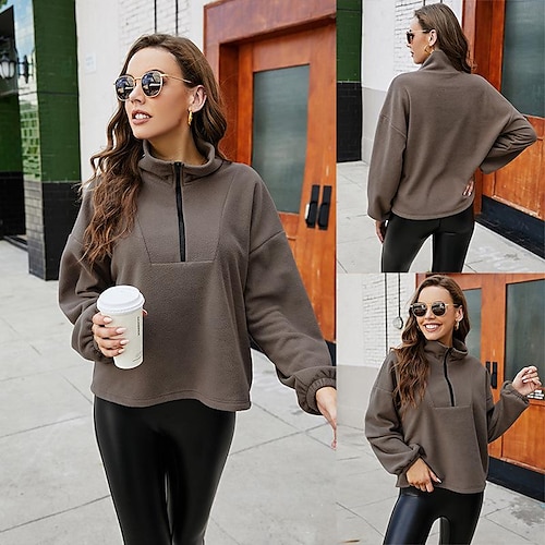 

Women's Hoodie Sweatshirt Basic Sportswear Brown Solid Color Street Hoodie Long Sleeve S M L XL