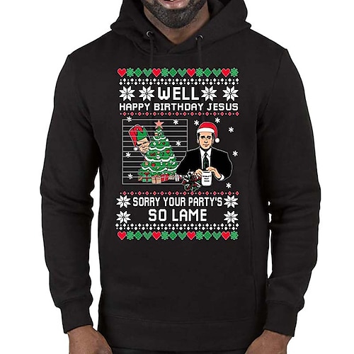 

Men's Hoodie Black Red Hooded Letter Ugly Christmas Print Sports & Outdoor Daily Sports Streetwear Casual Big and Tall Fall & Winter Clothing Apparel Hoodies Sweatshirts