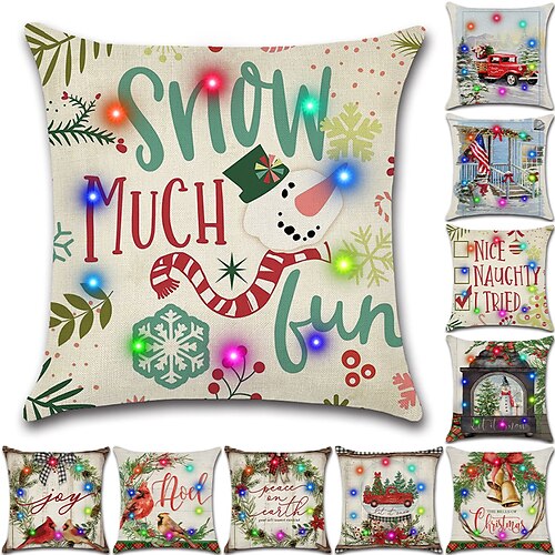 

Christmas LED Lights Throw Pillow Cover 1PC Snowman Joy Soft Decorative Square Cushion Pillowcase for Bedroom Livingroom Sofa Couch Chair Superior Quality