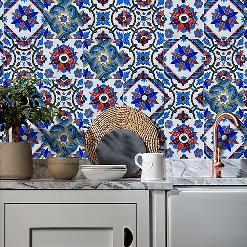 

ButchartThickened Frosted Ceramic Tile Sticker Decorative Ceramic Tile Sticker Detachable Oil Proof Waterproof Removable Wallpaper Kitchen Bathroom Living Room Self-adhesive Wall Sticker Home Decorati