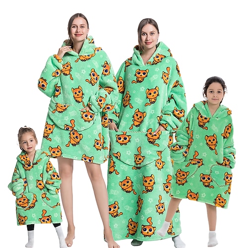 

Kid's Adults' Oversized Hoodie Blanket Wearable Blanket With Pocket Cat Animal Onesie Pajamas Flannel Cosplay For Men's Women's Boys Christmas Animal Sleepwear Cartoon Festival / Holiday Costumes