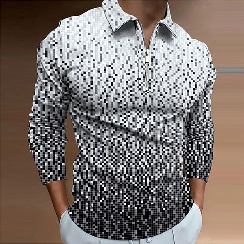 

Men's Collar Polo Shirt Golf Shirt Graphic Prints Turndown Yellow White 3D Print Outdoor Street Long Sleeve Zipper Print Clothing Apparel Fashion Designer Casual Soft