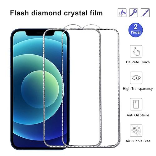 

[2 Pack] For Apple iPhone 14 Pro Max 13 12 11 X XR XS Diamond Textured Tempered Glass High Definition (HD) 9H Fine Diamond Phone Accessories