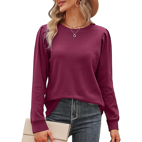

Women Sweatershirts Crewneck Puff Sleeve Tunic Tops Lightweight Sweaters