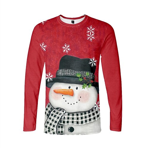 

Men's T shirt Tee Graphic Prints Ugly Christmas Crew Neck Red 3D Print Outdoor Christmas Long Sleeve Print Clothing Apparel Basic Fashion Designer Casual