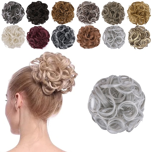 

Hair Buns Hair Piece Messy Tousled Wavy Curly Scrunchies Wrap Ponytail Extensions with Elastic Rubber Band Synthetic Donut Updo Hairpieces for Women Girls