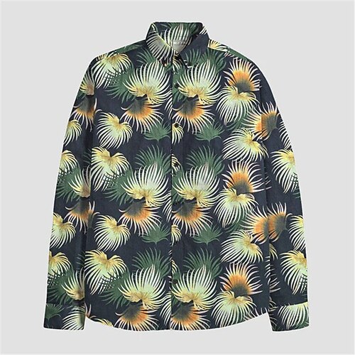 

Men's Shirt Graphic Prints Leaves Turndown Green Blue Yellow 3D Print Outdoor Street Long Sleeve Button-Down Print Clothing Apparel Tropical Fashion Designer Casual