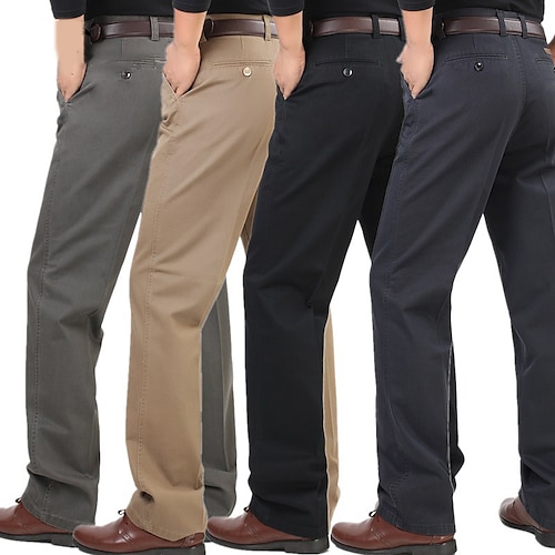 

Men's Dress Pants Trousers Casual Pants Pocket Solid Color Comfort Warm Business Casual Daily Cotton Blend Retro Vintage Formal Gray Green Dark Khaki Stretchy