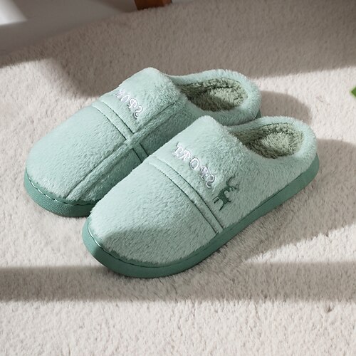 

Women's Slippers Home House Slippers Fleece Slippers Memory Foam Slippers Winter Flat Heel Round Toe Elegant Minimalism Polyester Faux Fur Loafer Embroidered Green Yellow Fuchsia