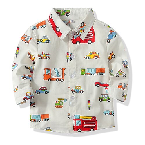 

Toddler Boys Shirt Cartoon Long Sleeve Casual Adorable White Winter Clothes 3-7 Years