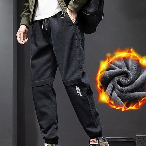 

Men's Fleece Pants Joggers Winter Pants Trousers Casual Pants Pocket Drawstring Elastic Waist Solid Color Comfort Warm Casual Daily Going out Cotton Blend Stylish Simple Black Light Grey