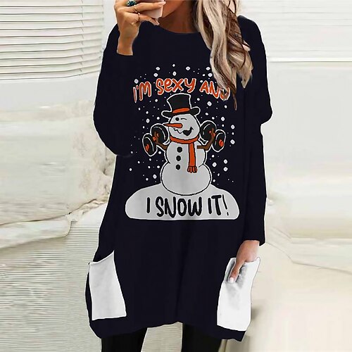 

Women's Christmas Casual Dress T Shirt Dress Tee Dress Shift Dress Mini Dress Black Blue Long Sleeve Letter Pocket Winter Fall Autumn Crew Neck Fashion Daily Vacation Loose Fit 2022 S M L XL XXL 3XL