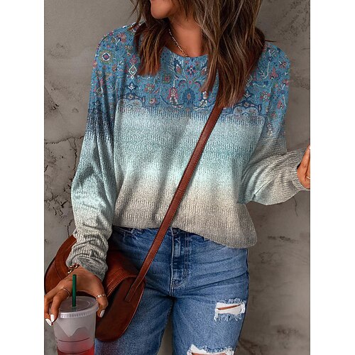 

Women's Sweatshirt Pullover Basic Green Blue Purple Floral Casual Round Neck Long Sleeve S M L XL 2XL 3XL