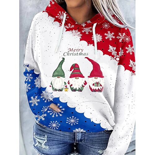 

Women's Plus Size Christmas Tops Hoodie Sweatshirt Letter Deer Print Long Sleeve Hooded Casual Holiday Daily Polyester Winter Fall Green Black