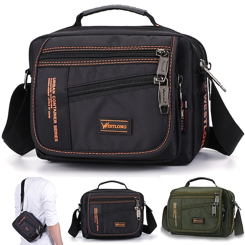 

Men's Canvas Bag Messenger Bag Crossbody Bag Handbag Nylon Zipper Solid Color Quilted Daily Going out Green Black