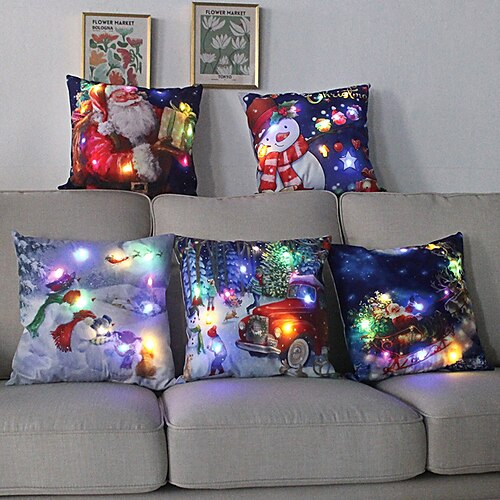 

Christmas Pillow Covers with LED Lights Pillowcase Battery Powered LED Light Cusion Cover Home Sofa Christmas Holiday Home Decoration 45 X 45cm