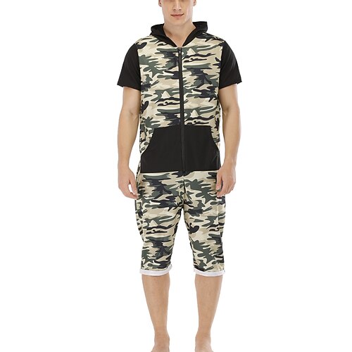 

Men's Loungewear Jumpsuit Onesie Pajamas Pure Color Simple Casual Comfort Home Daily Polyester Comfort Breathable Hoodie Short Sleeve Pocket Summer Green Black