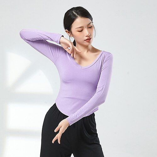 

Activewear Top Pure Color Women's Performance Training Long Sleeve High Cotton Blend