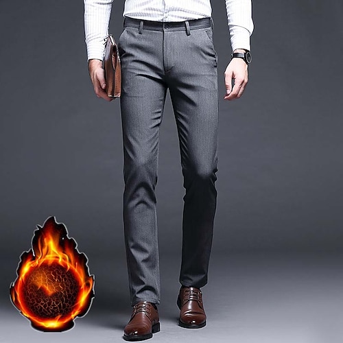 

Men's Dress Pants Trousers Pocket Straight Leg Solid Color Warm Office Business Chic & Modern Formal Black Blue Micro-elastic