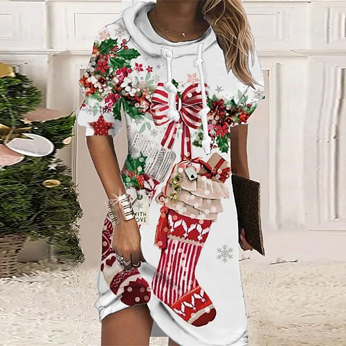 

Women's Hoodie Dress Shift Dress Mini Dress Green Blue Purple Long Sleeve Snowman Print Winter Fall Autumn Hooded Fashion Christmas Daily 2022 S M L XL XXL 3XL