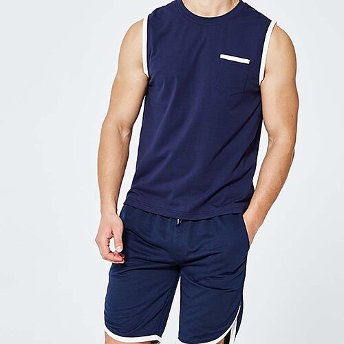 

Men's T-shirt Suits Tracksuit Tennis Shirt Shorts and T Shirt Set Set Solid Colored Crew Neck Black Blue Outdoor Street Sleeveless Drawstring 2 Piece Clothing Apparel Basic Sports Designer Casual