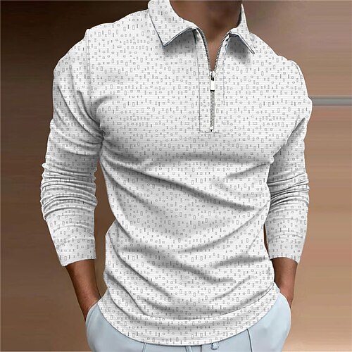 

Men's Polo Shirt Golf Shirt Optical Illusion Graphic Prints Turndown Black White 3D Print Outdoor Street Long Sleeve Zipper Print Clothing Apparel Fashion Designer Casual Soft