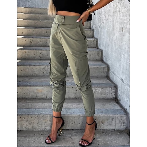 

Per donna Pantaloni cargo Nero Verde militare Di tendenza Casual / quotidiano Alla caviglia Comfort Liscio S M L XL