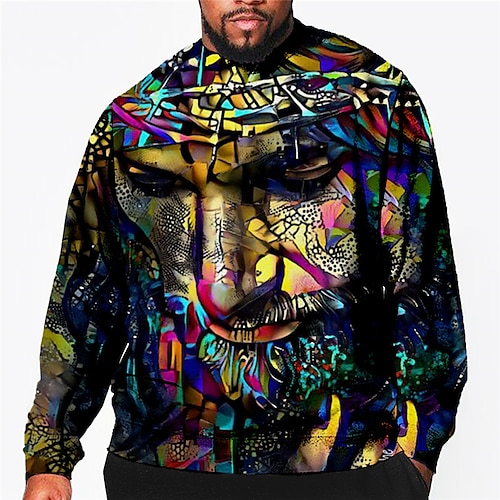 

Men's Plus Size Pullover Sweatshirt Big and Tall Graphic Crew Neck Long Sleeve Spring & Fall Basic Fashion Streetwear Comfortable Casual Sports Tops