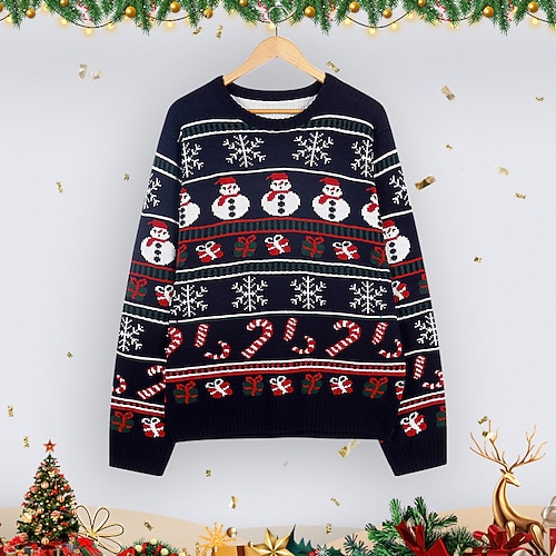 

Women's Ugly Christmas Sweater Pullover Sweater Jumper Crochet Knit Knitted Snowman Crew Neck Stylish Casual Outdoor Christmas Winter Fall Black S M L