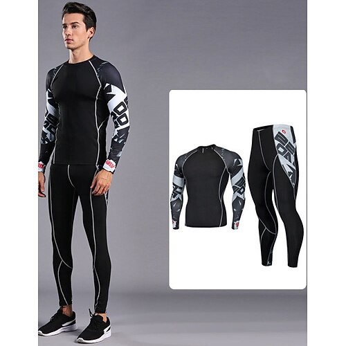

Men's Activewear Set Compression Suit 2 Piece Athletic Long Sleeve Spandex Breathable Quick Dry Moisture Wicking Fitness Running Jogging Sportswear Activewear Blue / Black Black WhiteBlack
