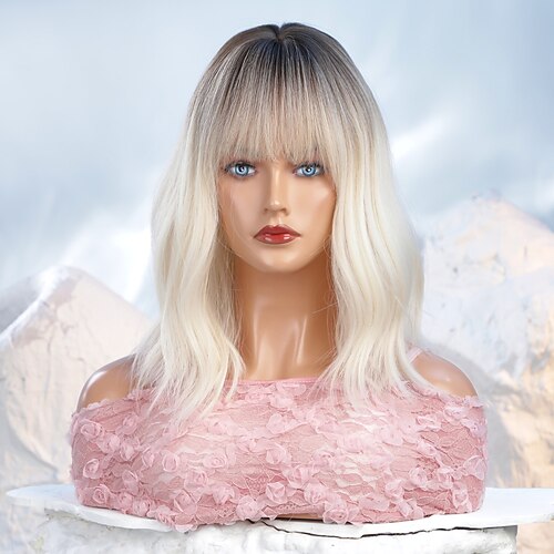 

14 Inch Synthetic Wig Women's Wig Gradient Color with Black and Golden Long Wavy Curly Hair With Bangs Fashion Party Cosplay