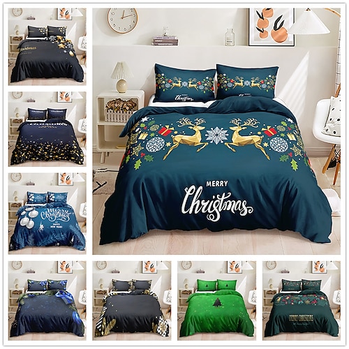 

Dark Color Christmas Printed 3-Piece Duvet Cover Set Hotel Bedding Sets Comforter Cover with Soft Lightweight Microfiber Include 1 Duvet Cover 2 Pillowcases for Double/Queen/King(1 Pillowcase for T