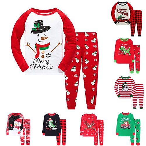 

Toddler Boys 2 Pieces T-shirt & Pants Pajama Set Long Sleeve Green Black Light Green Graphic Cartoon Crewneck Winter Fall Fashion Casual 3-7 Years