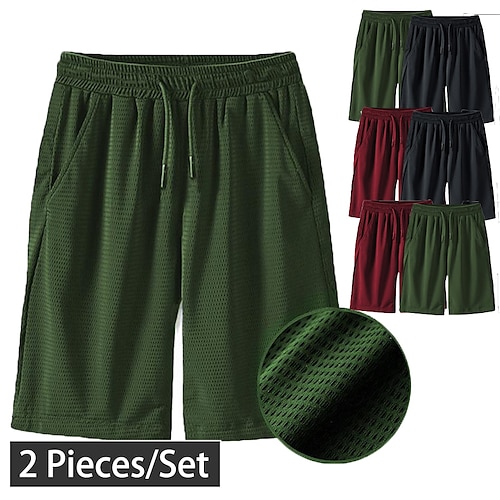 

Herre Bermuda shorts Strandshorts Snørelukning Elastisk Talje Helfarve Korte Afslappet GrønVin-A Sortgrøn-B