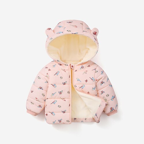 

Toddler Girls' Hoodie Jacket Cartoon Active Outdoor Coat Outerwear 3-7 Years Winter Blue Pink Wine