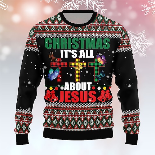 

Men's Sweatshirt Pullover Black & Yellow Green Black Red Crew Neck Letter Graphic Prints Print Christmas Daily Sports 3D Print Basic Streetwear Designer Spring & Fall Clothing Apparel Hoodies