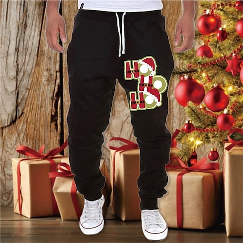 

Men's Christmas Pants Sweatpants Joggers Trousers Drawstring Elastic Waist Print Graphic Prints Comfort Sports Outdoor Casual Daily Cotton Blend Terry Streetwear Designer Black Gray Micro-elastic