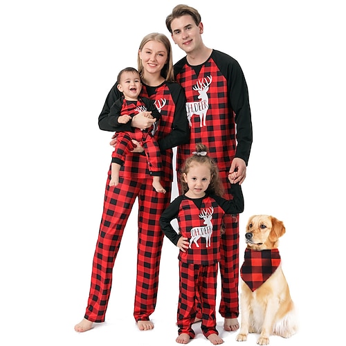 

Christmas Pajamas Family Elk Home Crewneck Red Long Sleeve Adorable Matching Outfits