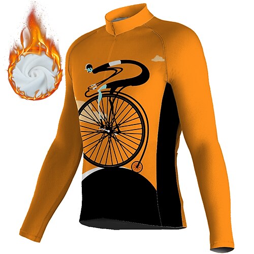 

21Grams Men's Cycling Jersey Long Sleeve Winter Bike Jersey Top with 3 Rear Pockets Mountain Bike MTB Road Bike Cycling Thermal Warm Fleece Lining Breathable Moisture Wicking Orange Graphic Fleece